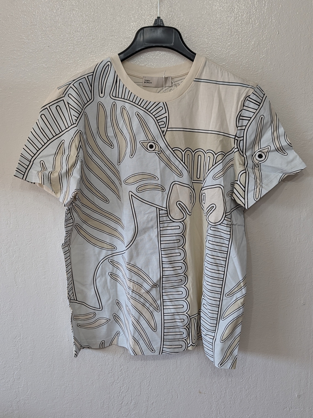 Tory Burch Cream and Black Short-Sleeve Zebra Outline Tee
